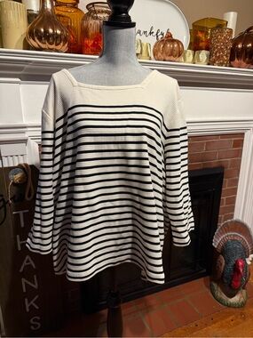 J. Jill Ivory and Black Striped Boatneck Tunic